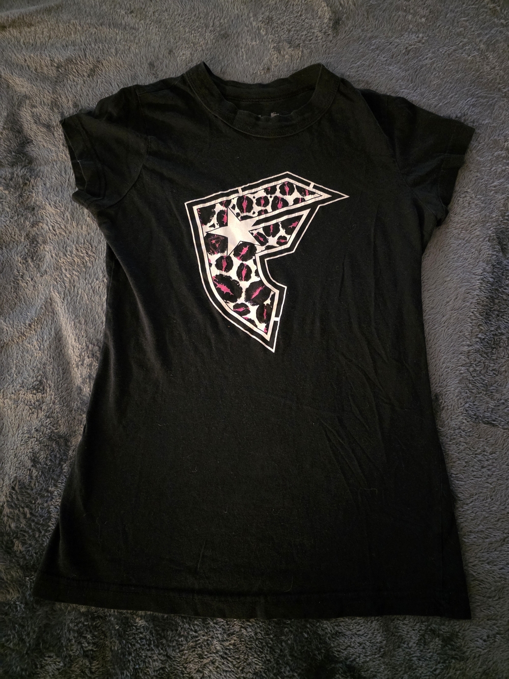Famous Stars & Straps Black Tee with Pink Leopard Logo